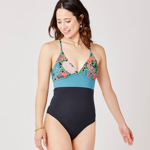 Carve Designs Other - Carve Design "Dahlia": Jardin with Black One-Piece Swimsuit NWOT